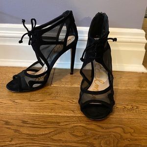 Velvet + Mesh Lace Up Heels